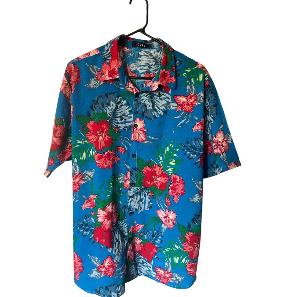 Jogal Men's Blue Floral Buttoned Down Shirt